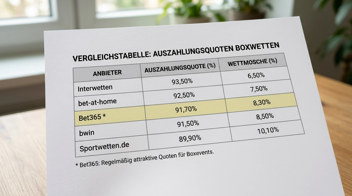Bet365 Boxen Quotenniveau 91,70 Prozent – Vergleich mit Interwetten, bwin und anderen deutschen Buchmachern