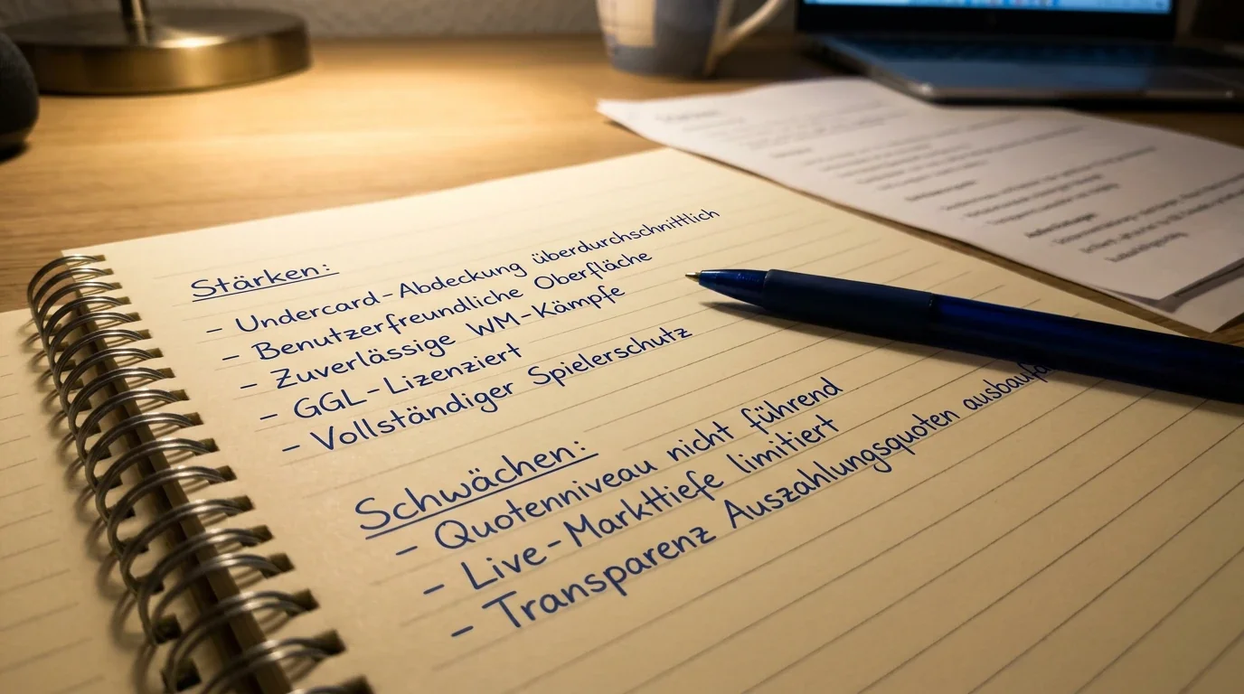 Betano Boxwetten Fazit – Stärken bei Undercard-Abdeckung und Usability, Schwächen bei Quotenniveau