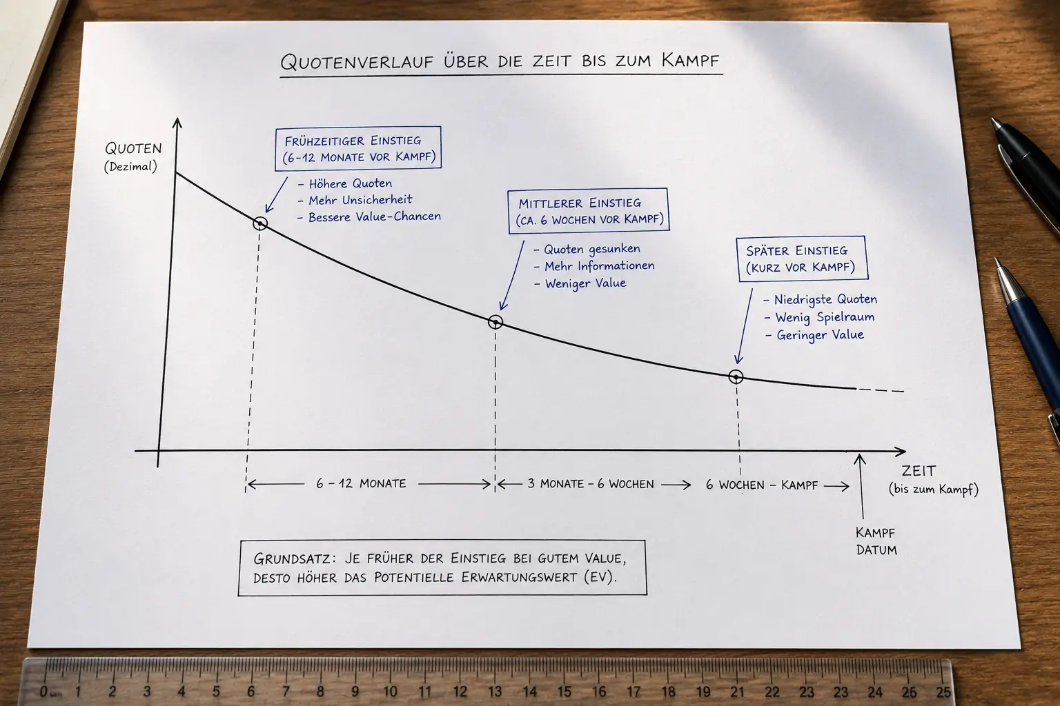 Entwicklung von Boxen Futures-Quoten im Zeitverlauf – früher Einstieg vs. kurz vor dem Kampf