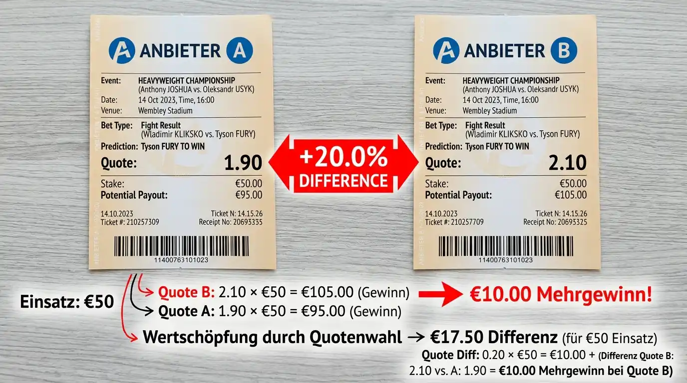 Quotendifferenz beim Boxen zwischen verschiedenen Anbietern – Beispielvergleich für denselben Kampf