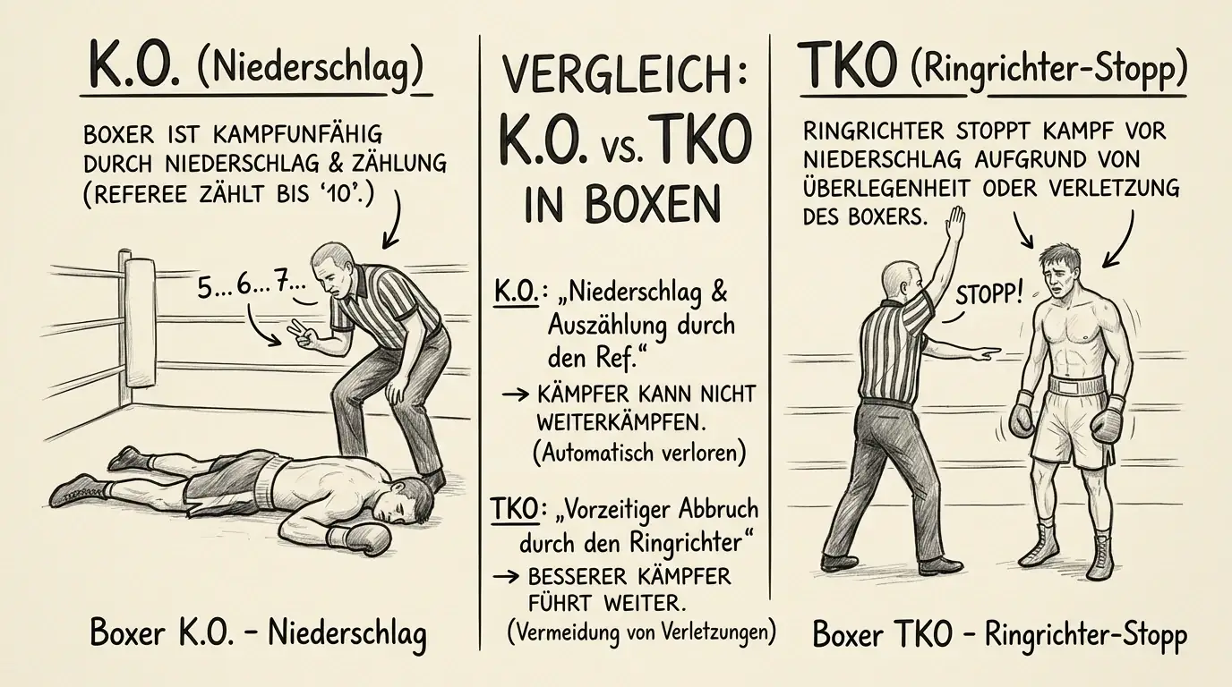 K.O. vs. TKO beim Boxen – Unterschied für Methodenwetten erklärt mit Ringrichter-Stopp und Niederschlag