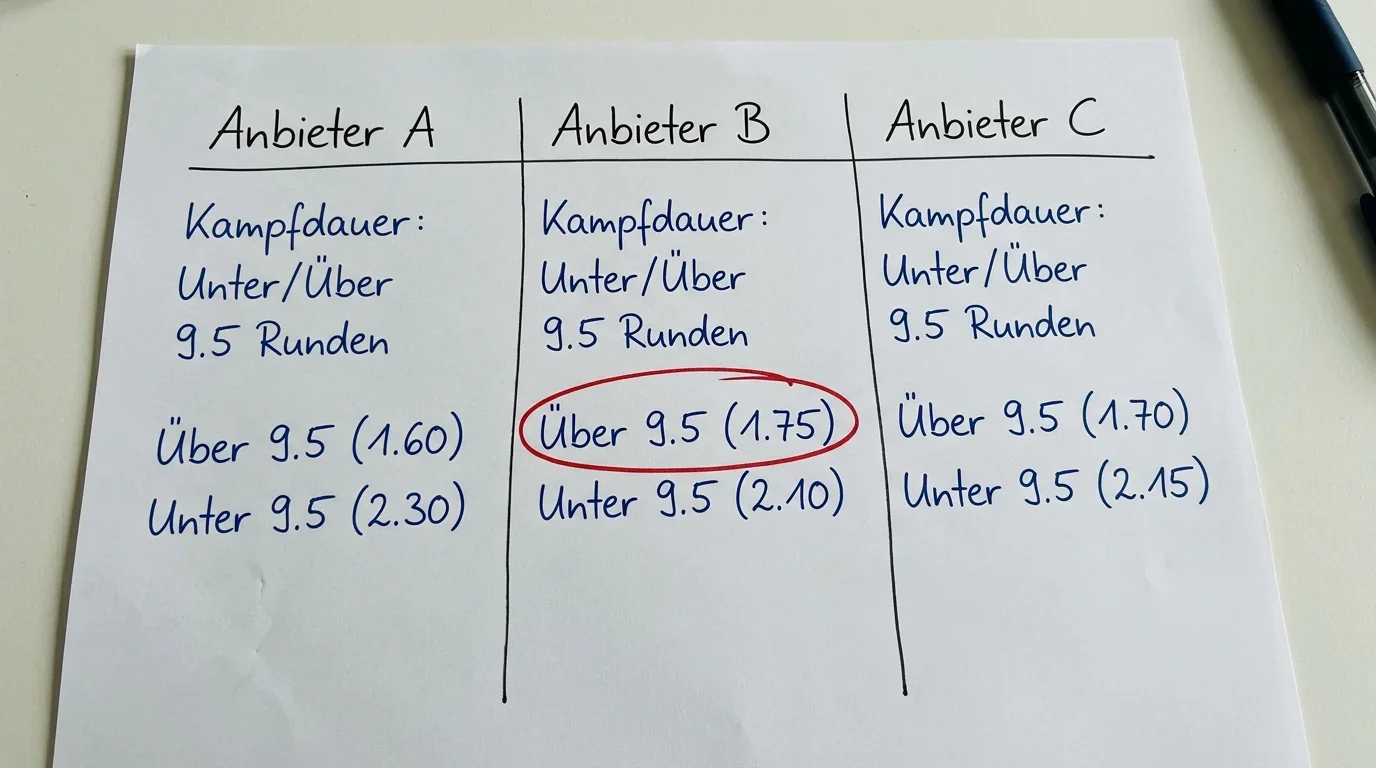 Über/Unter-Marktanalyse Boxen – Vergleich von Anbieterquoten und eigener Kampfdauer-Einschätzung