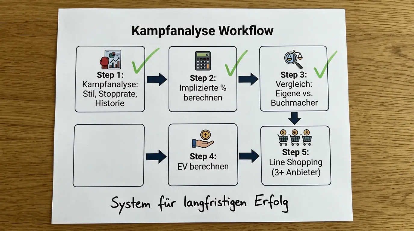 Systematischer Value-Hunting-Prozess für Boxwetten – fünf Schritte von Kampfanalyse bis Line Shopping