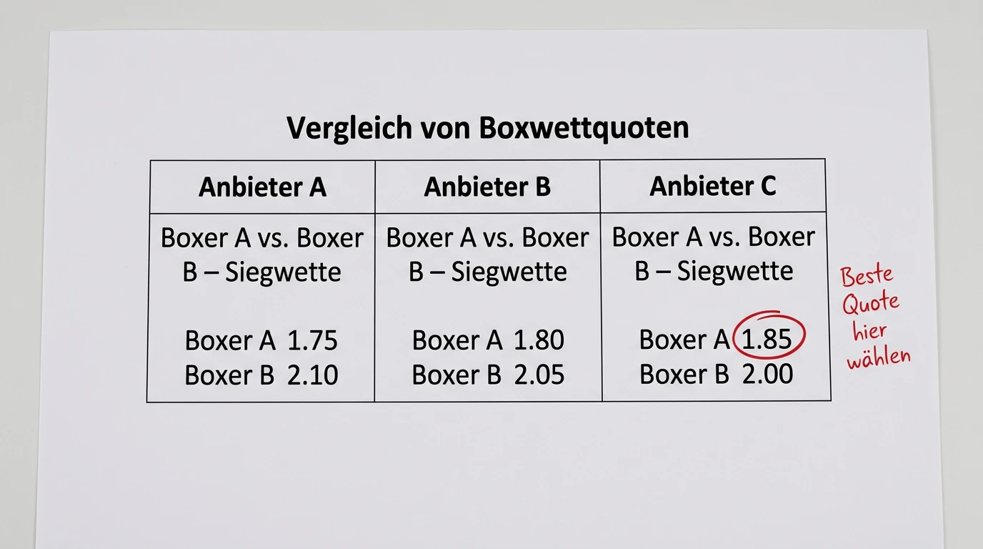 Quotenvergleich für Value Betting beim Boxen – drei GGL-lizenzierte Anbieter mit unterschiedlichen Quoten für denselben Kämpfer