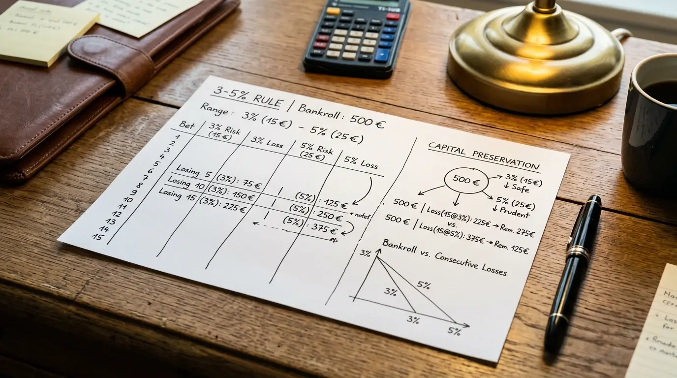 Grafische Darstellung der 3-5%-Regel beim Boxwetten – Einsatzhöhe in Relation zur Gesamtbankroll