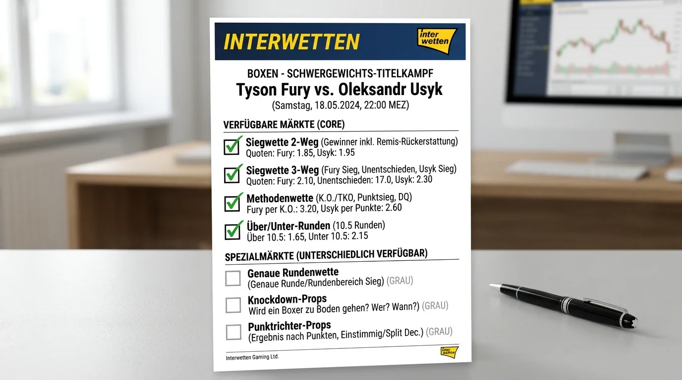 Interwetten Boxen Marktabdeckung – Verfügbarkeit von Siegwette, Methodenwette und Über/Unter-Märkten für Boxkämpfe