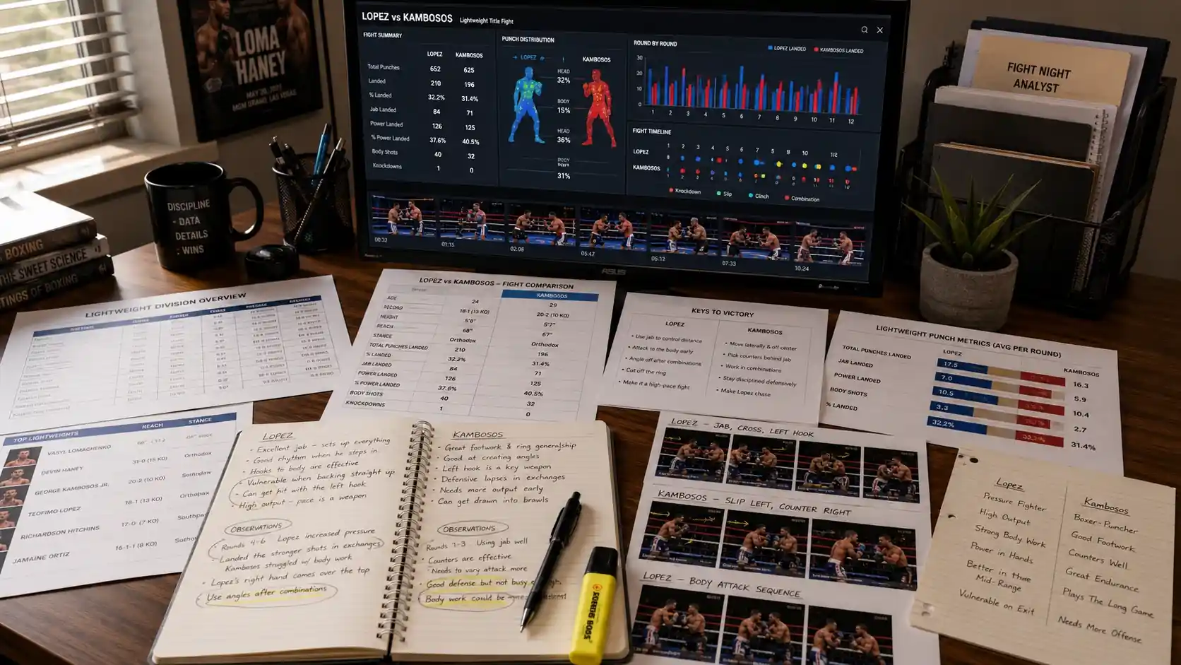 Analyse-Methode Leichtgewicht Mittelgewicht Boxen Kampfstil Statistik Edge